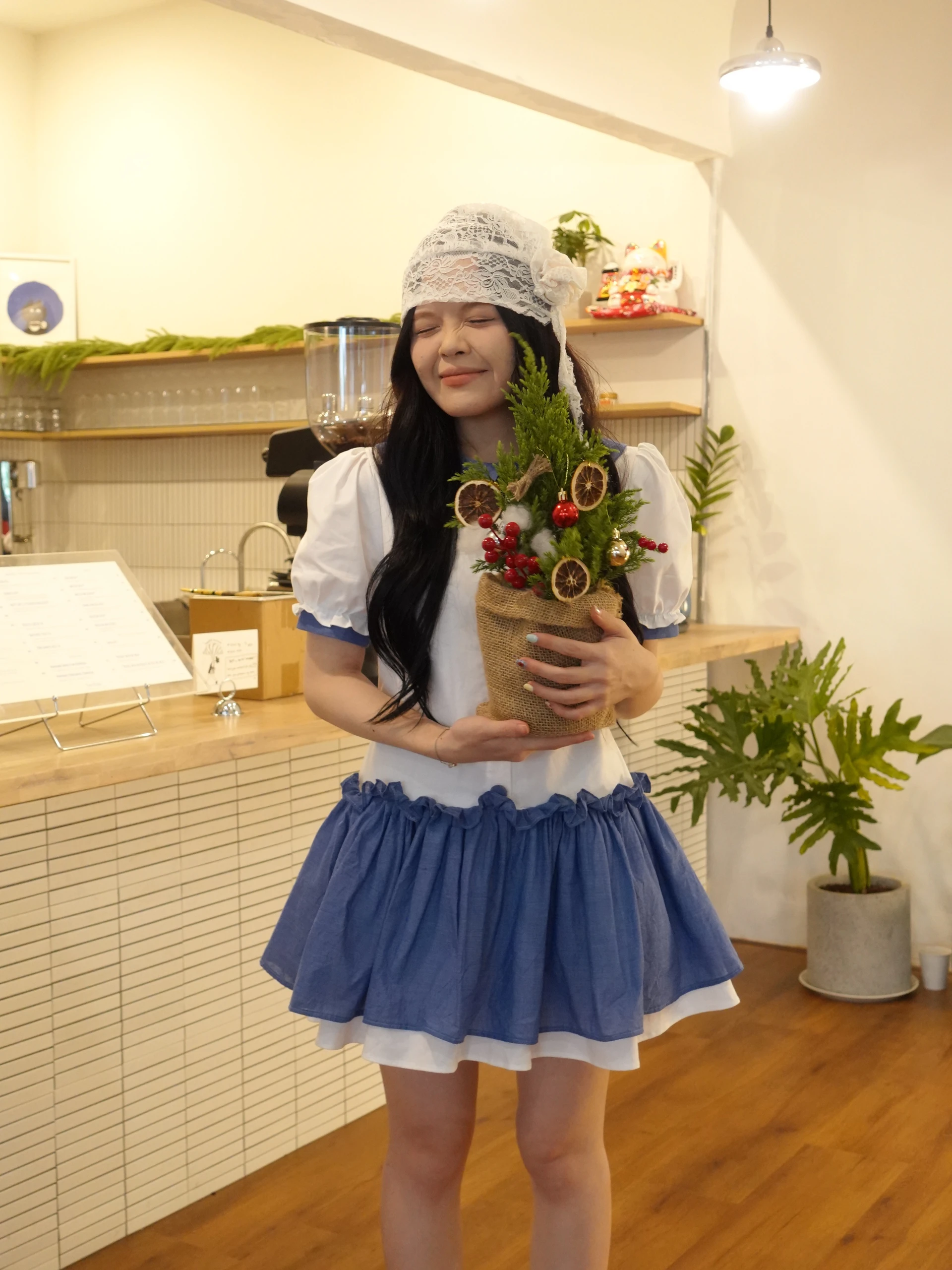 Set babydoll caro đỏ phối trắng